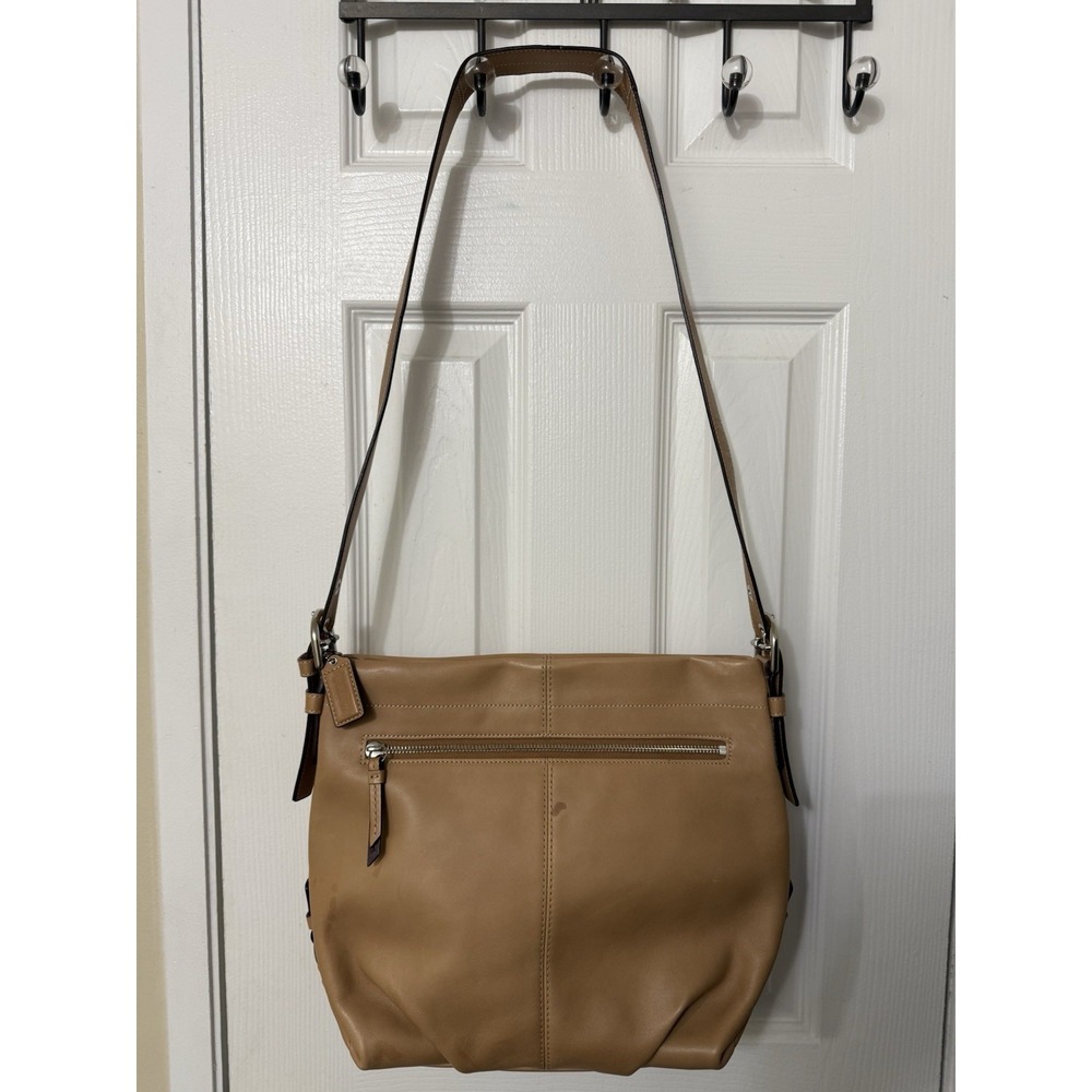 Authentic Coach Leather Hobo Purse Bag Camel Tan Short Strap Silver Hardware Tag